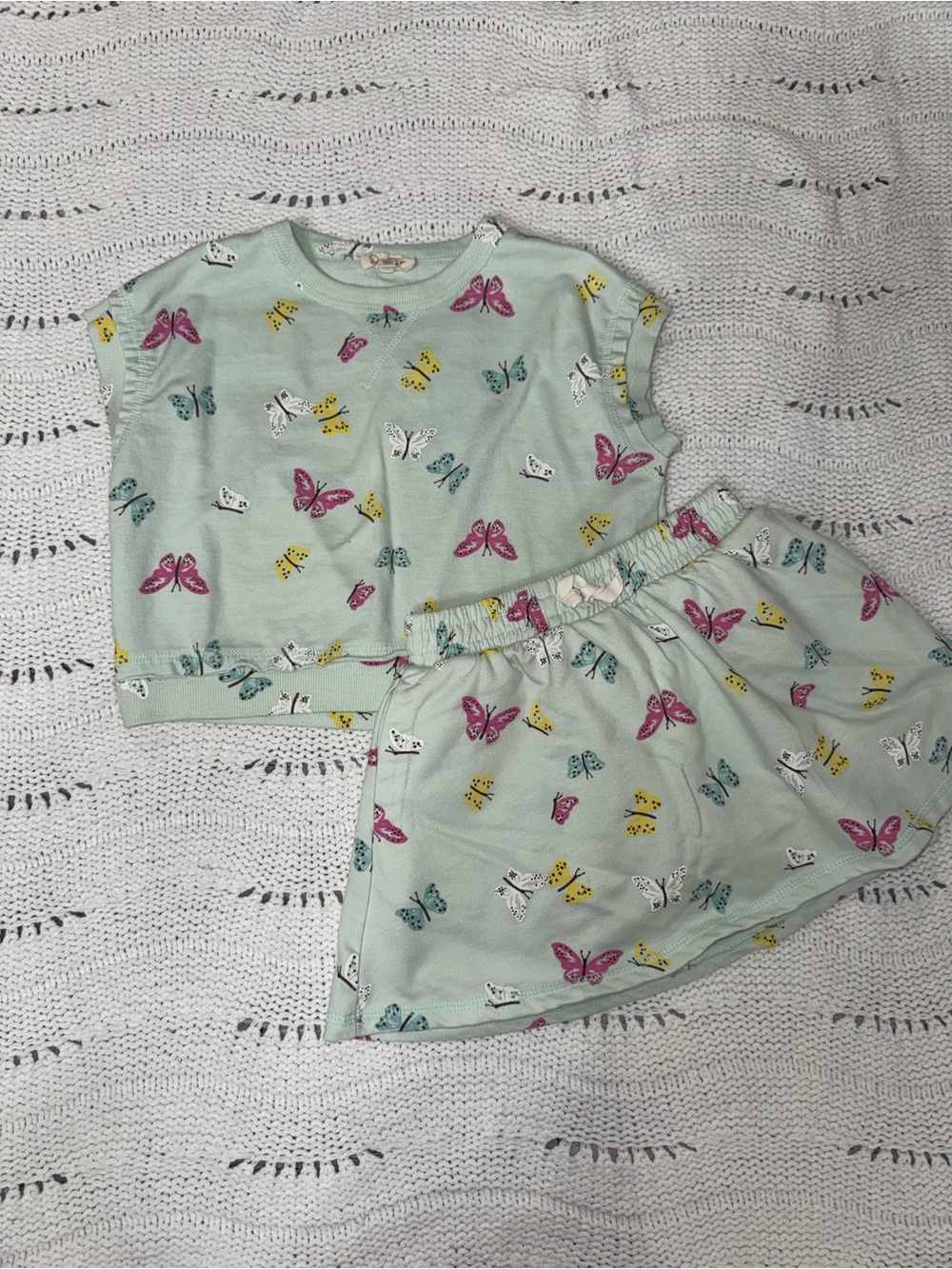 Kids Mint Butterfly Set - Short Sleeve Top & Skirt
